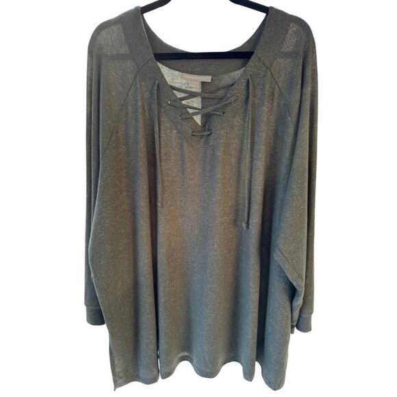 Woman Within Sweaters - Woman Within 2X (26-28) gray soft tunic with lace up front over chest.